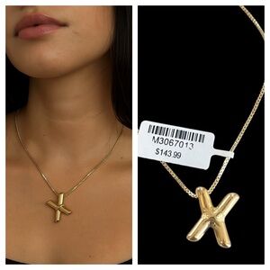 14 K Gold Plated Letter X Pendant Necklace w/Chain Elegant